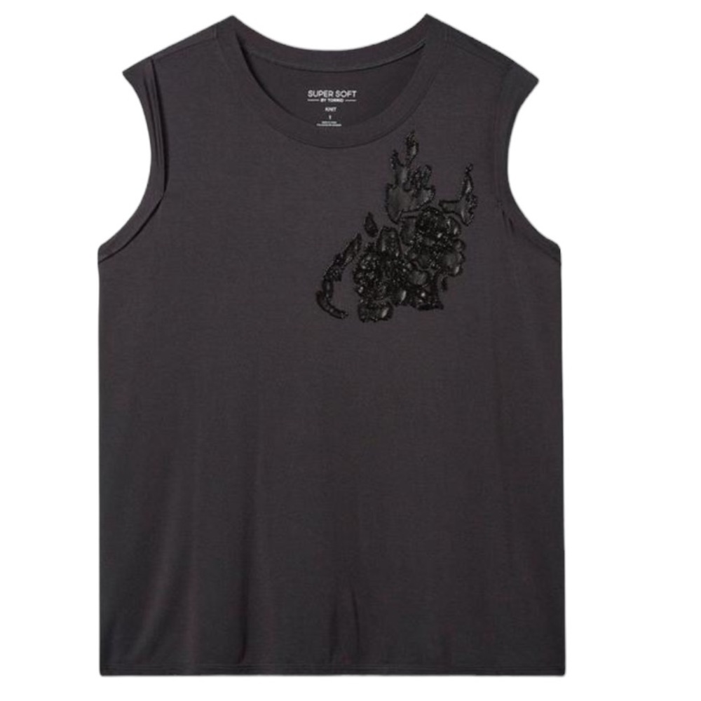 Torrid Rose Flames Classic Fit Super Soft Crew Neck Muscle Tank Size 2
